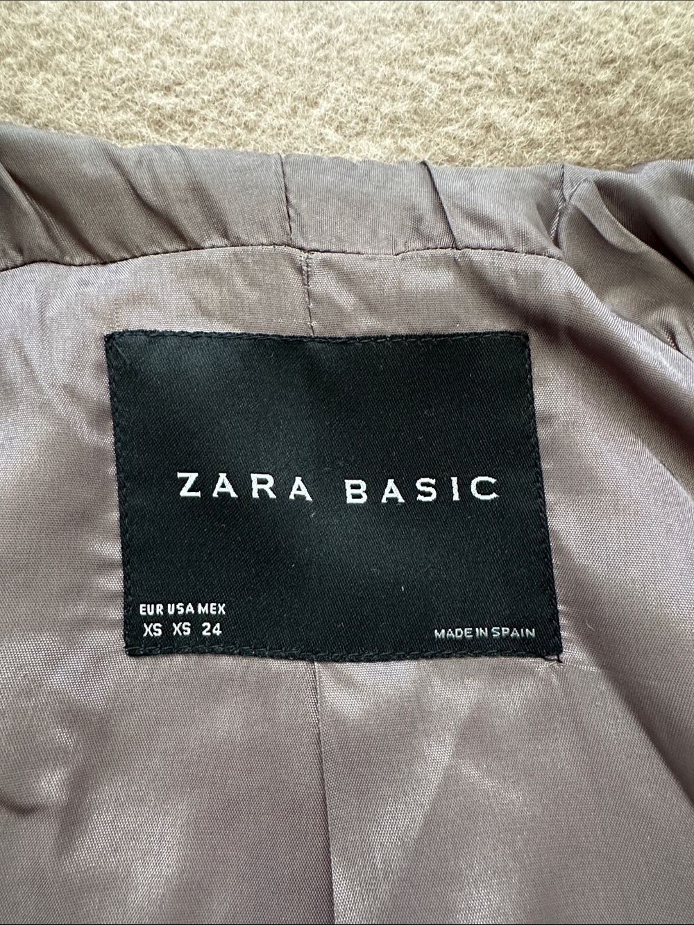 Zara Basic Wool Blend Taupe Beige 3/4 Sleeve Peter Pan Collar Swing Coat XS - Picture 2 of 11